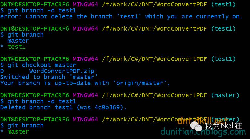 GitCannot delete the branch test& which you are currently on